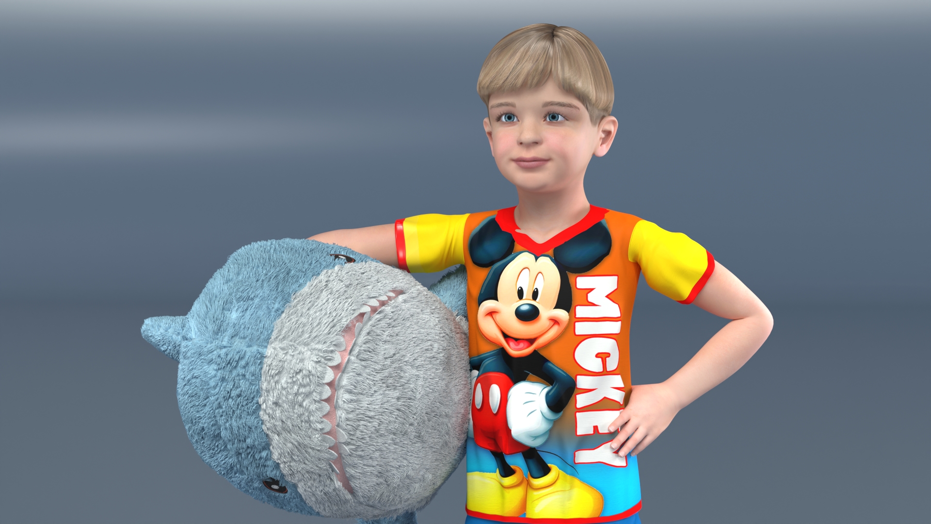 3D Boy with Big Soft Toy Shark from IKEA Fur