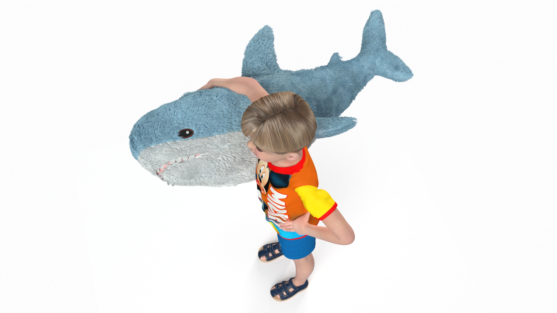 3D Boy with Big Soft Toy Shark from IKEA Fur