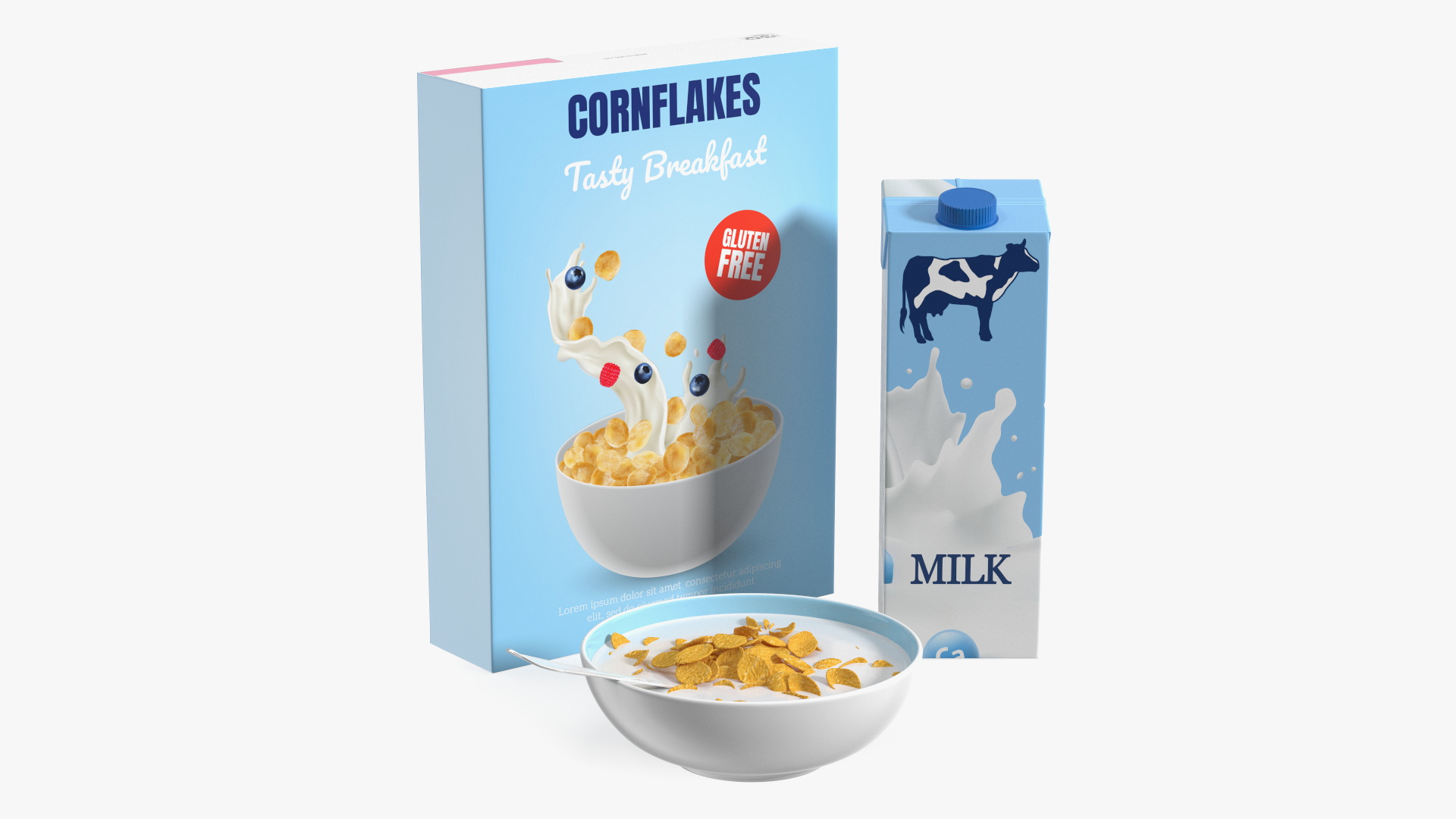 Breakfast with Milk and Cornflakes 3D model