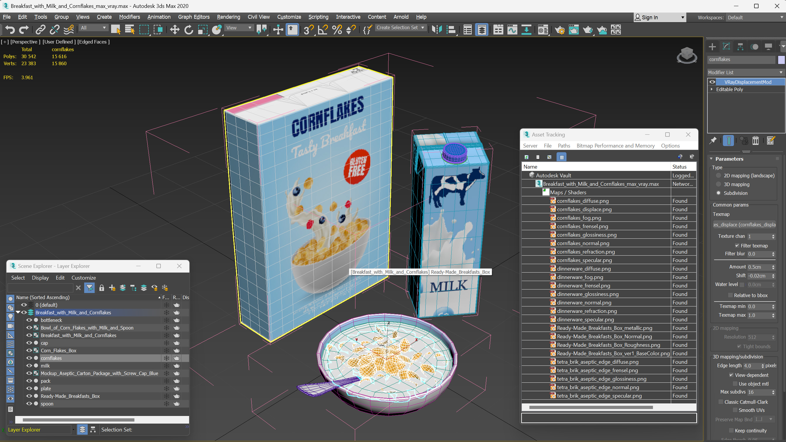 Breakfast with Milk and Cornflakes 3D model