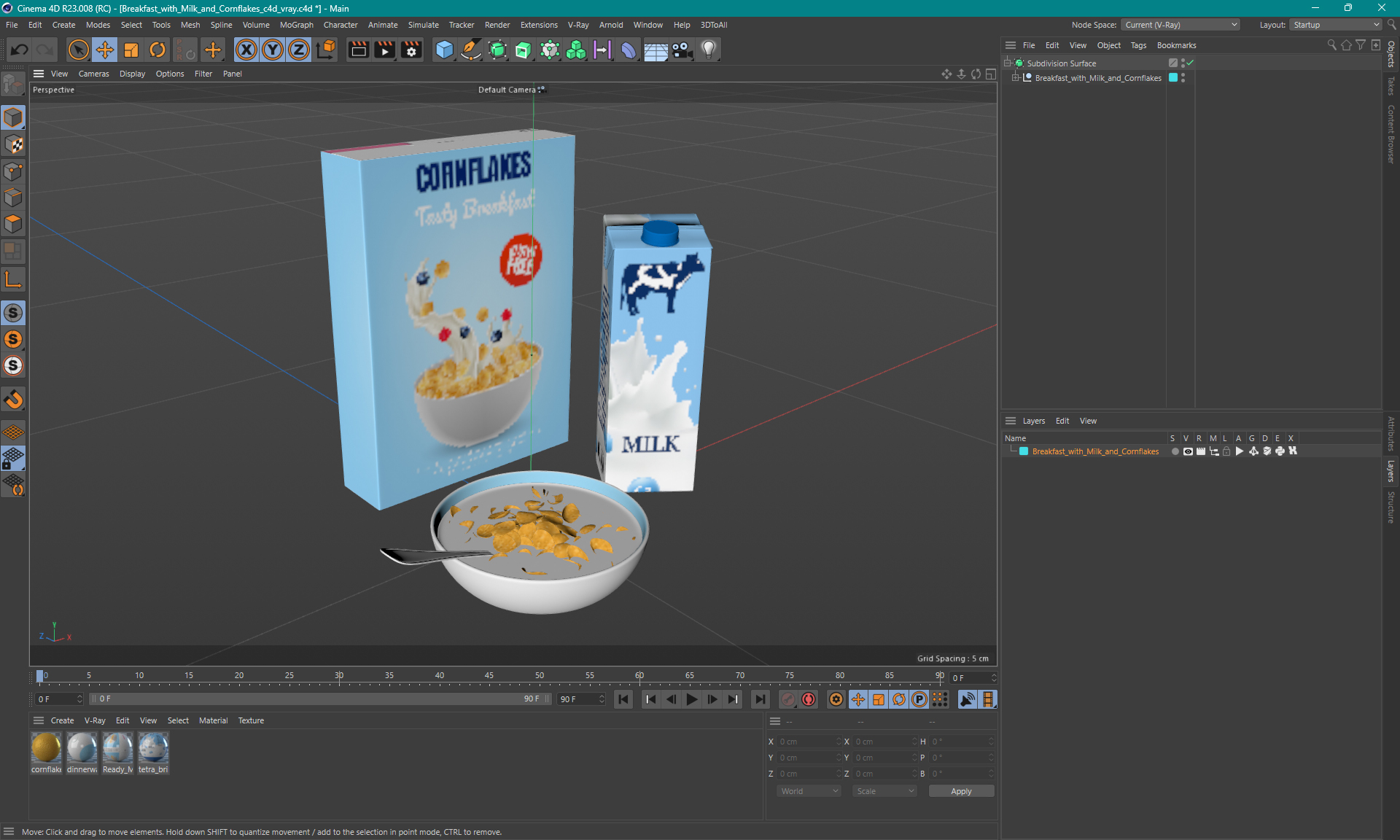 Breakfast with Milk and Cornflakes 3D model