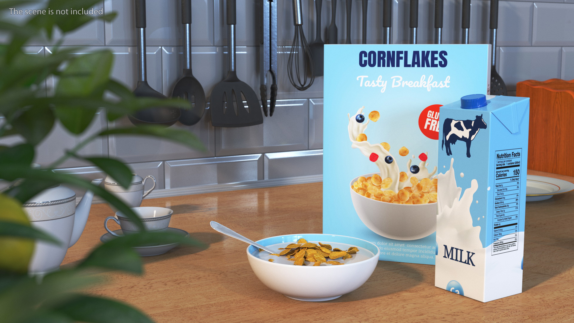 Breakfast with Milk and Cornflakes 3D model