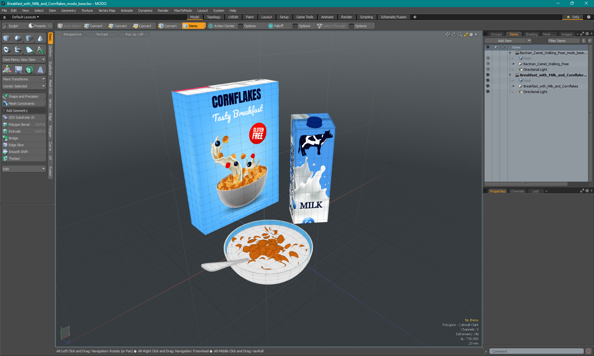 Breakfast with Milk and Cornflakes 3D model