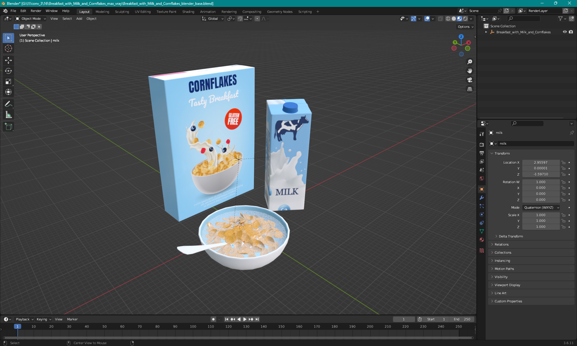 Breakfast with Milk and Cornflakes 3D model