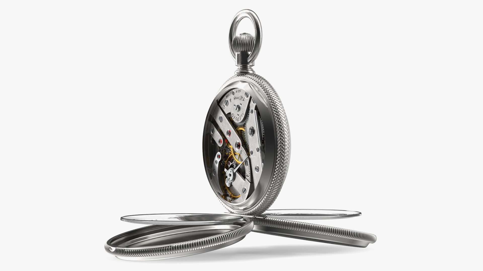 Silver Tiffany Pocket Watch Open 3D