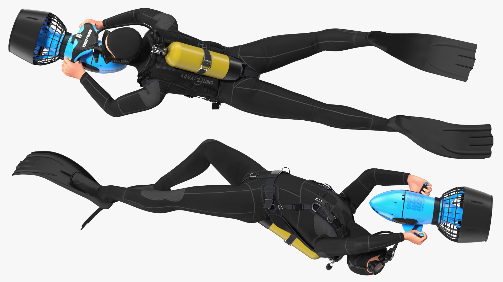 3D Diver with Sea Scooter Propulsion Vehicle