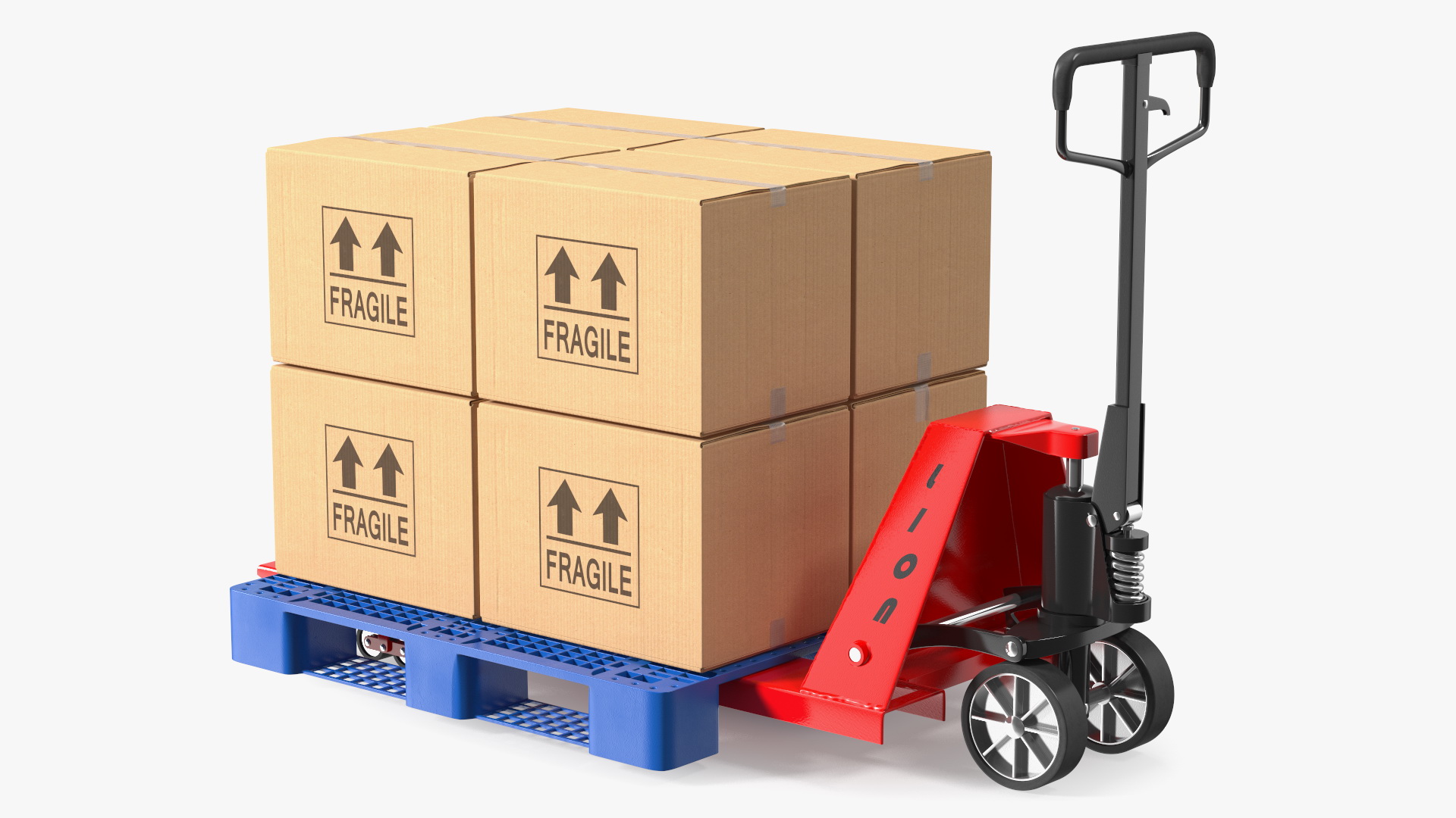 3D model Hand Pallet Truck With A Pallet Full Of Boxes