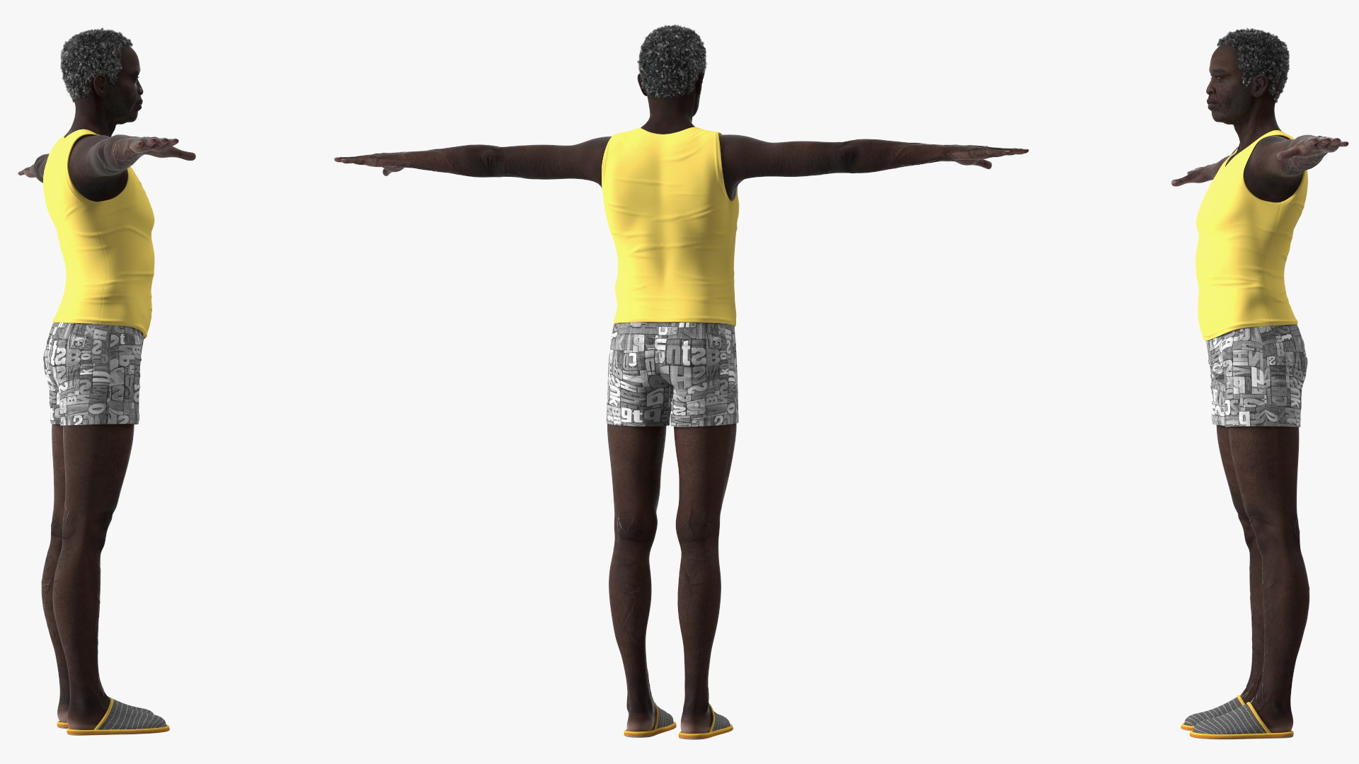 Afro American Grandpa Wearing Pajamas Rigged 3D model