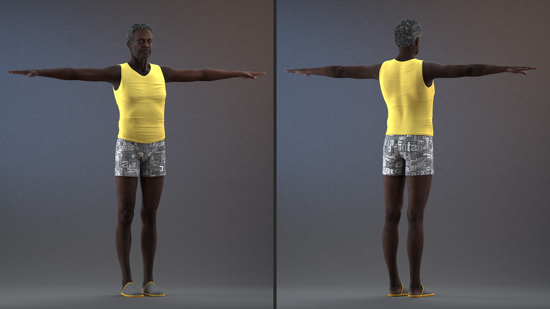 Afro American Grandpa Wearing Pajamas Rigged 3D model