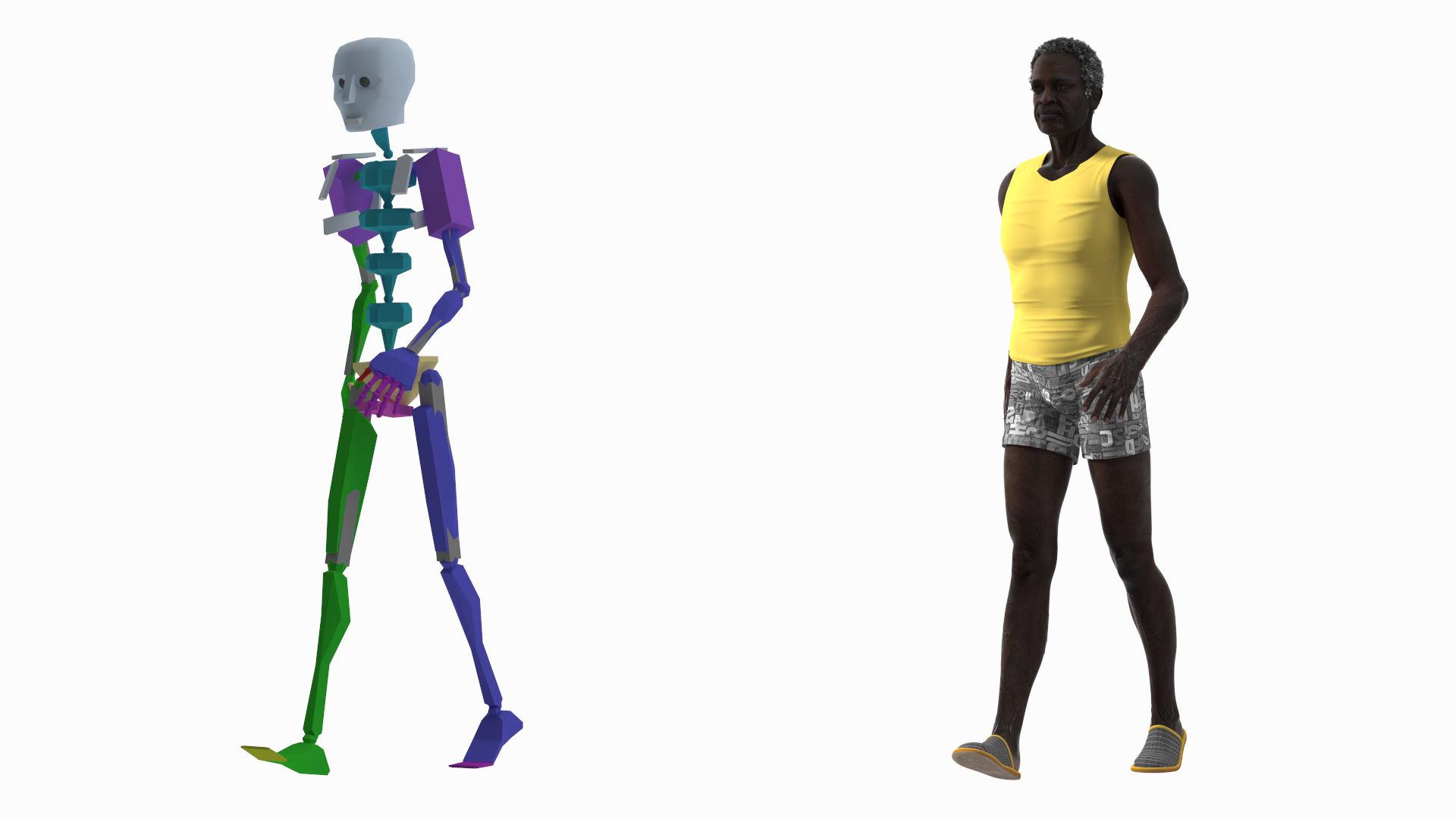 Afro American Grandpa Wearing Pajamas Rigged 3D model