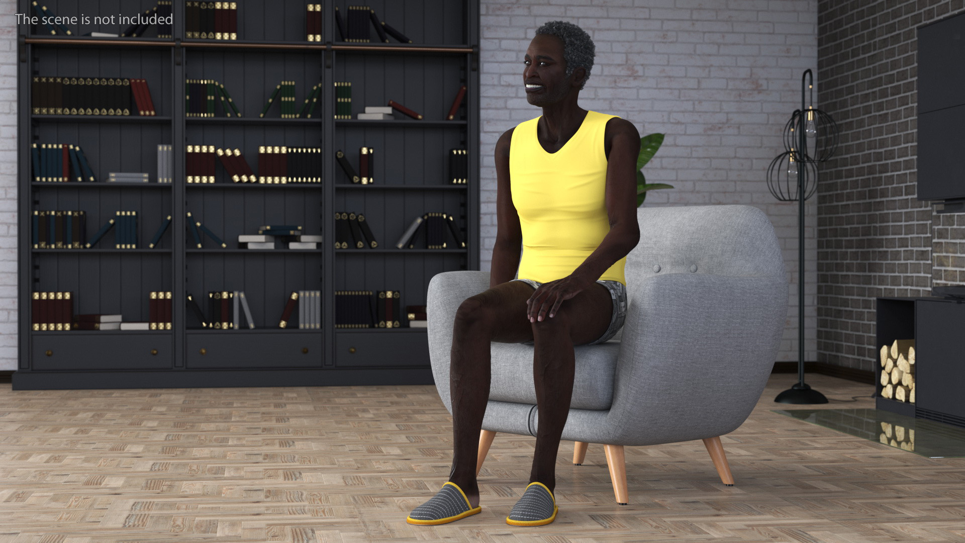 Afro American Grandpa Wearing Pajamas Rigged 3D model