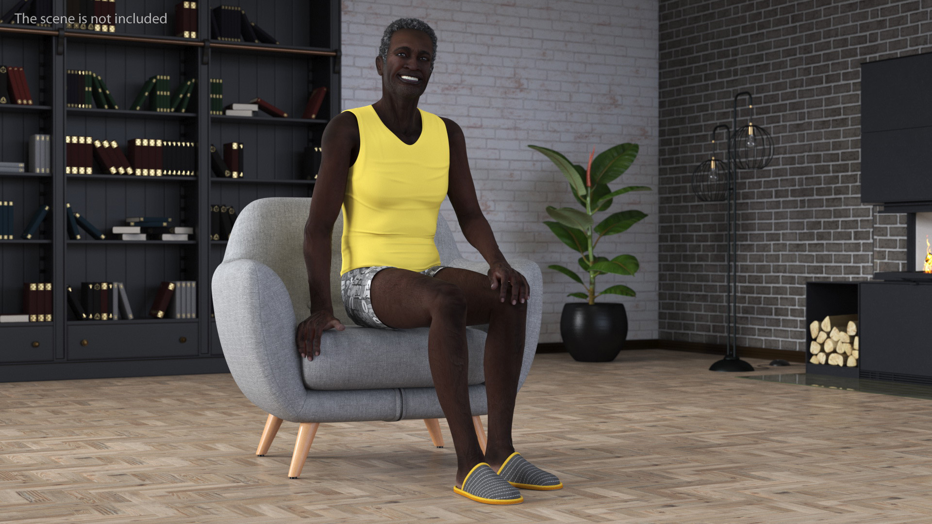 Afro American Grandpa Wearing Pajamas Rigged 3D model