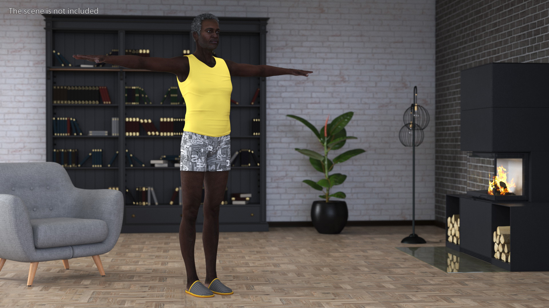 Afro American Grandpa Wearing Pajamas Rigged 3D model