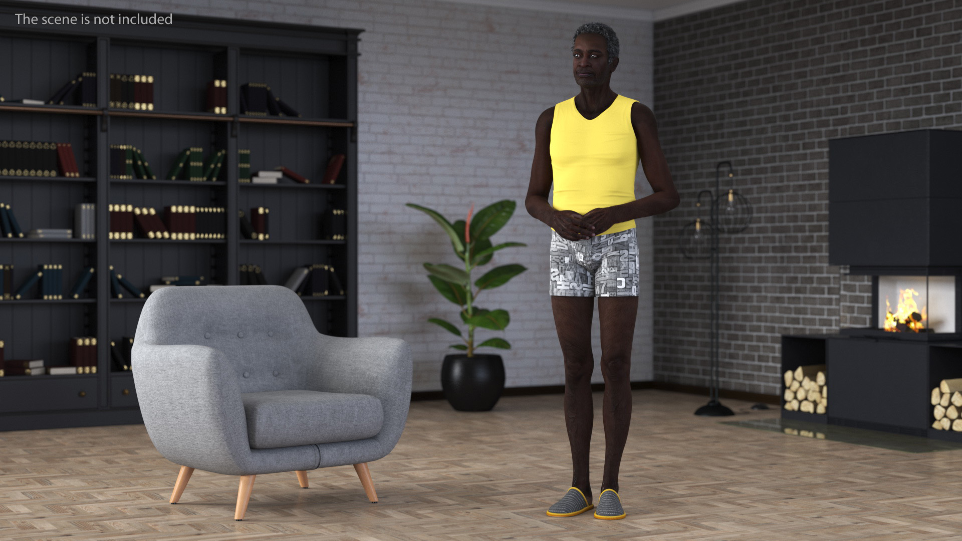 Afro American Grandpa Wearing Pajamas Rigged 3D model