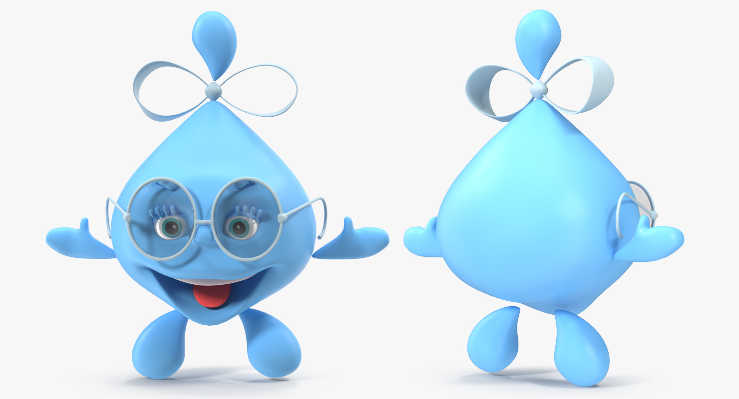 Water Droplet Cartoon Lady Character Smiling 3D model