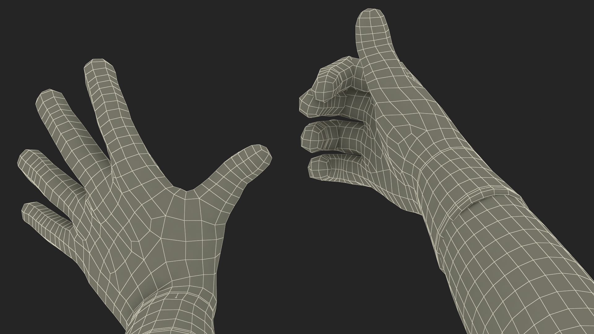 3D model Hands in Safety Work Gloves Green Rigged