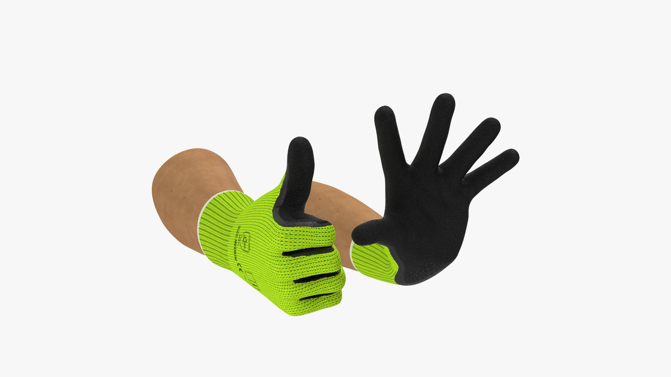 3D model Hands in Safety Work Gloves Green Rigged