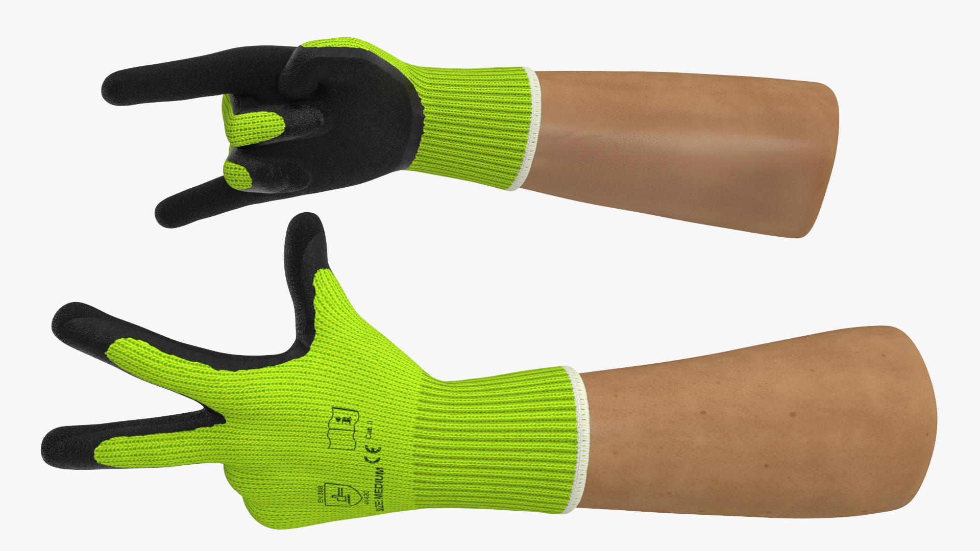 3D model Hands in Safety Work Gloves Green Rigged