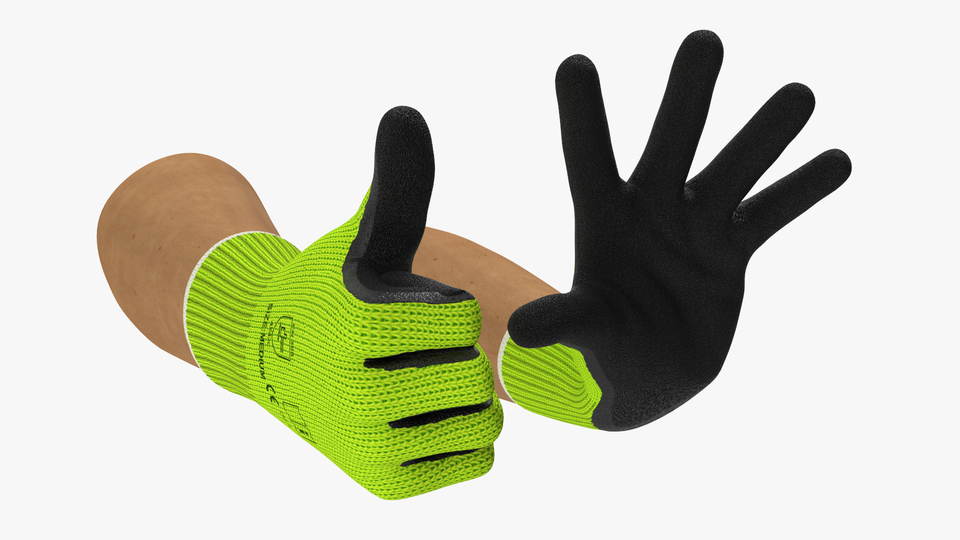 3D model Hands in Safety Work Gloves Green Rigged