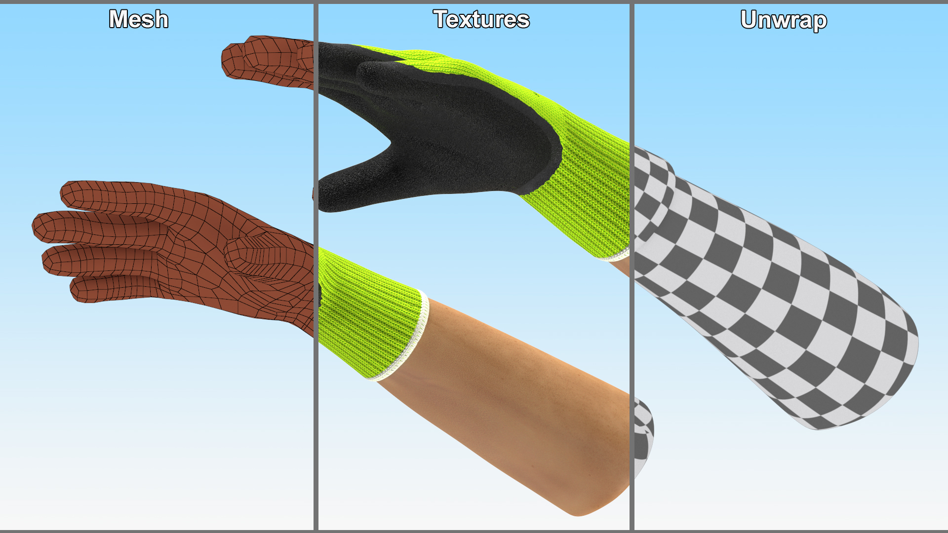 3D model Hands in Safety Work Gloves Green Rigged