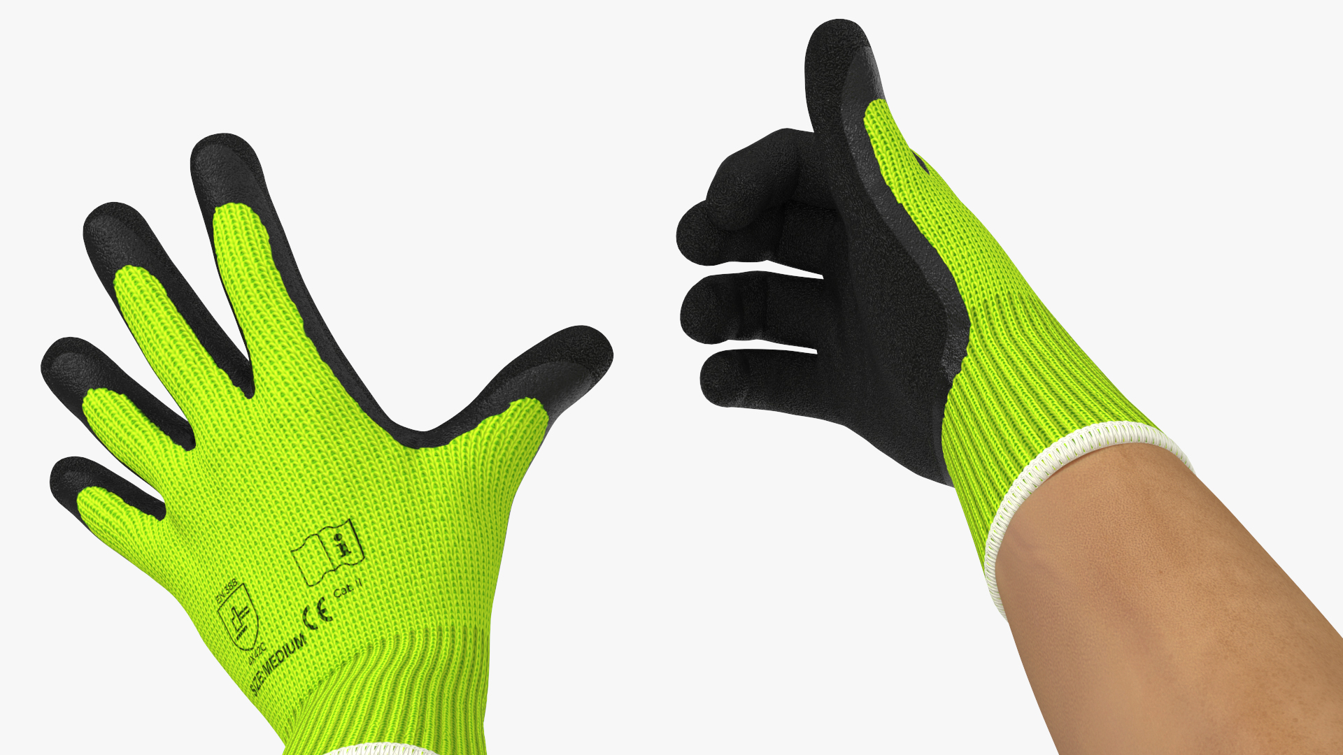 3D model Hands in Safety Work Gloves Green Rigged