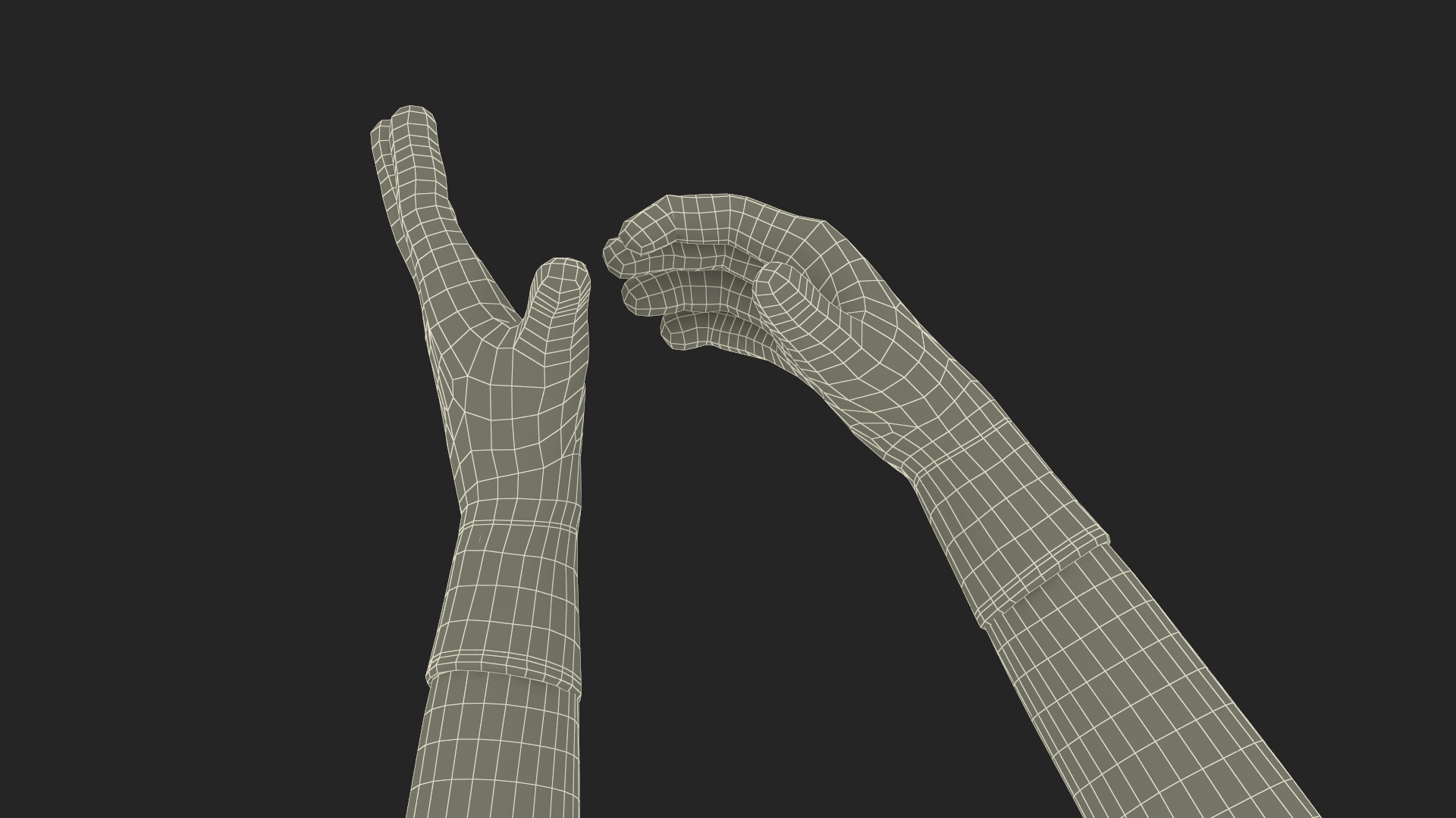 3D model Hands in Safety Work Gloves Green Rigged