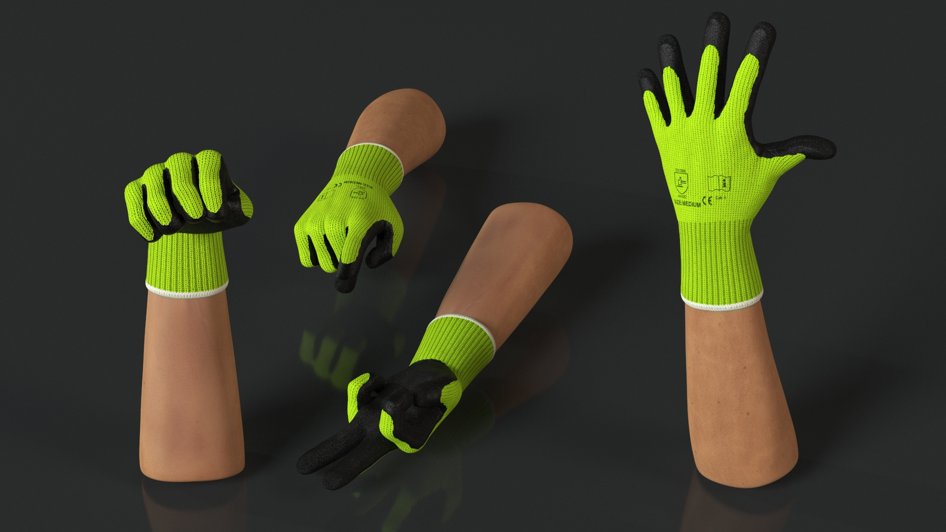 3D model Hands in Safety Work Gloves Green Rigged