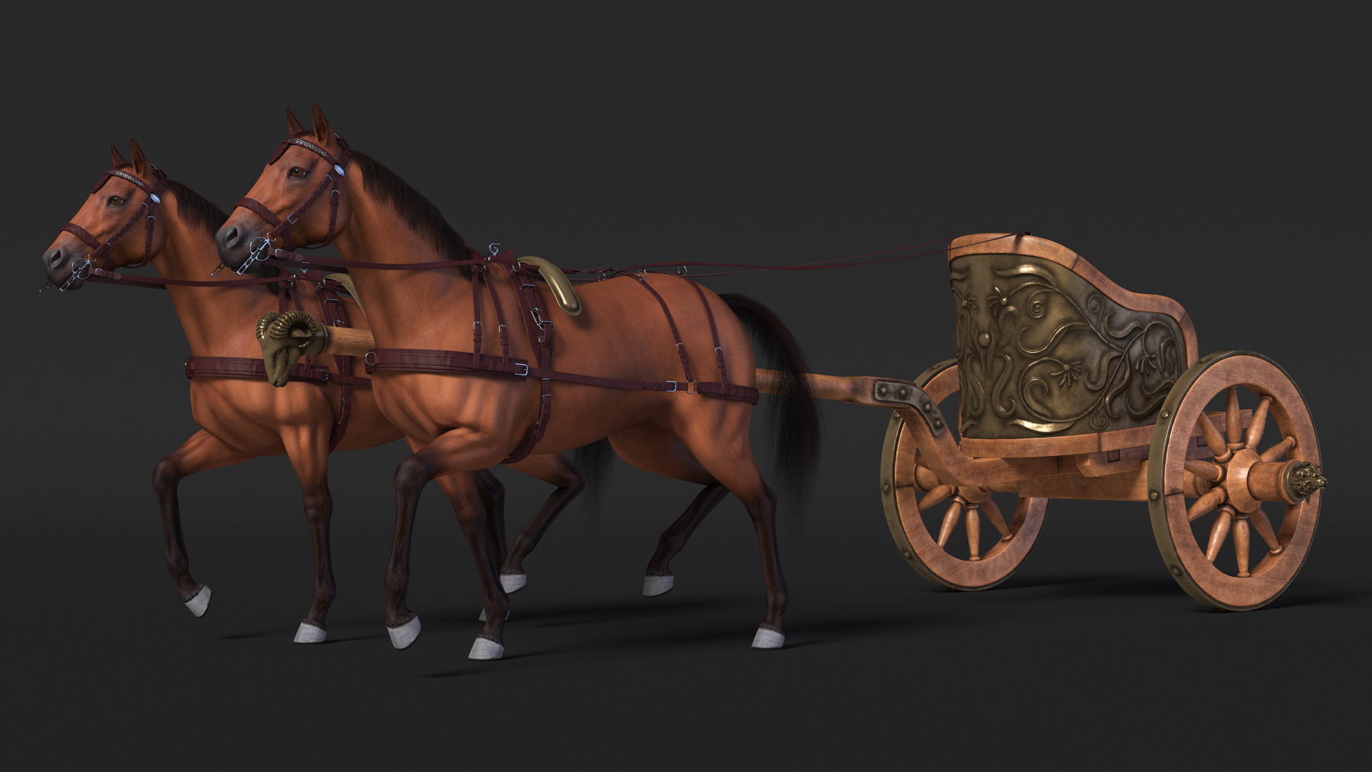 Roman Chariot with Horses Fur 3D model