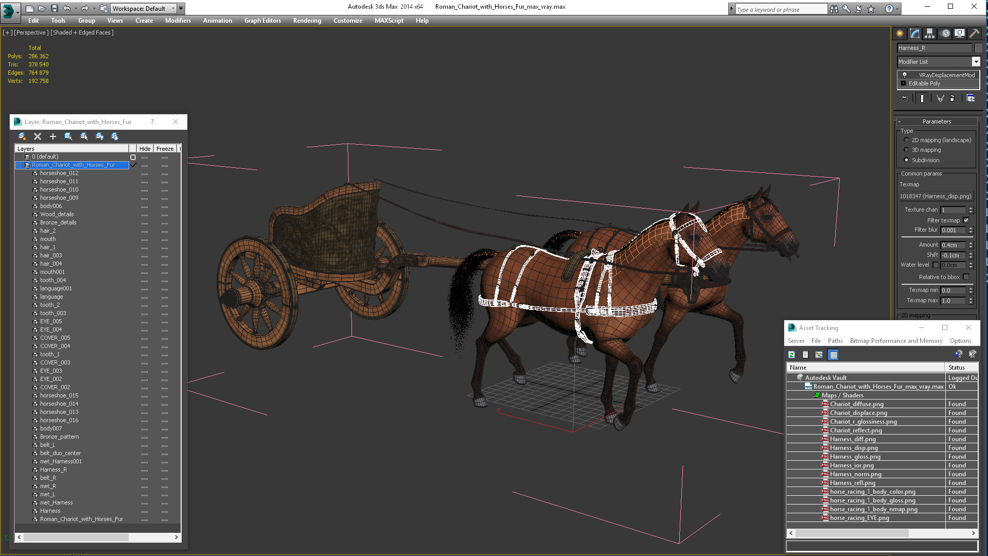 Roman Chariot with Horses Fur 3D model