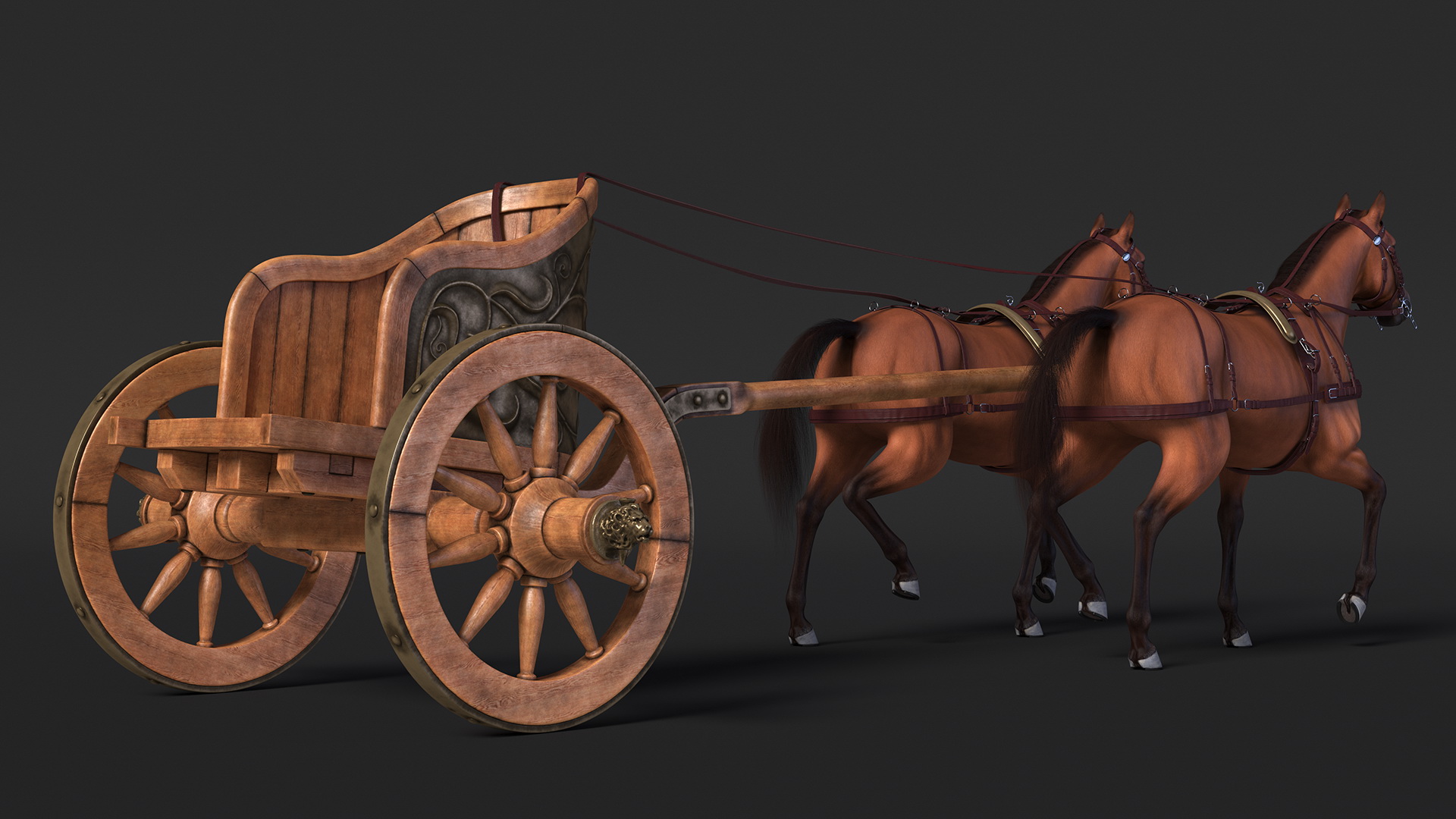 Roman Chariot with Horses Fur 3D model