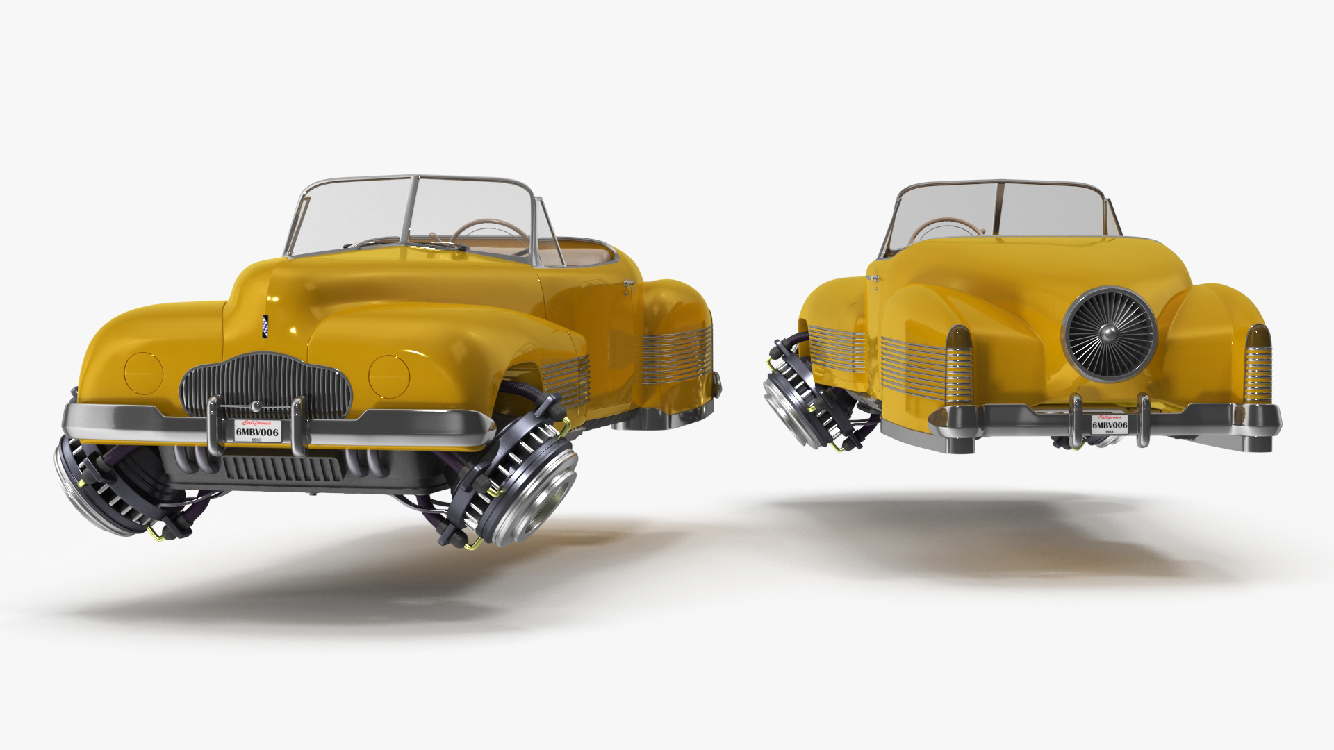 3D Sci Fi Hover Car Retro New Yellow model