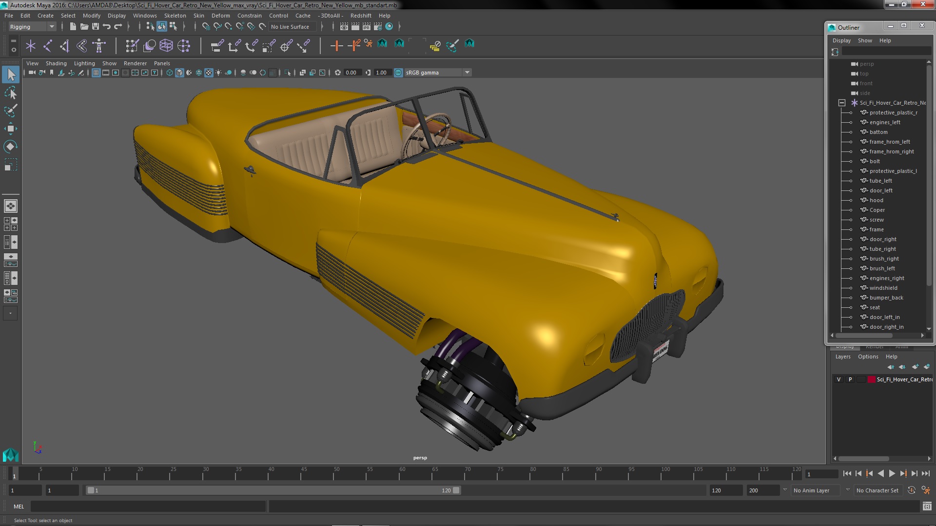 3D Sci Fi Hover Car Retro New Yellow model