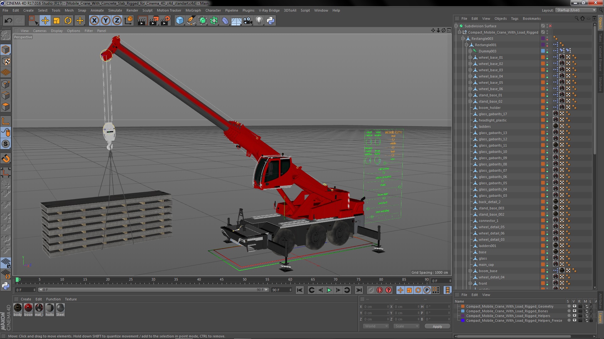 Mobile Crane With Concrete Slab Rigged for Cinema 4D 3D