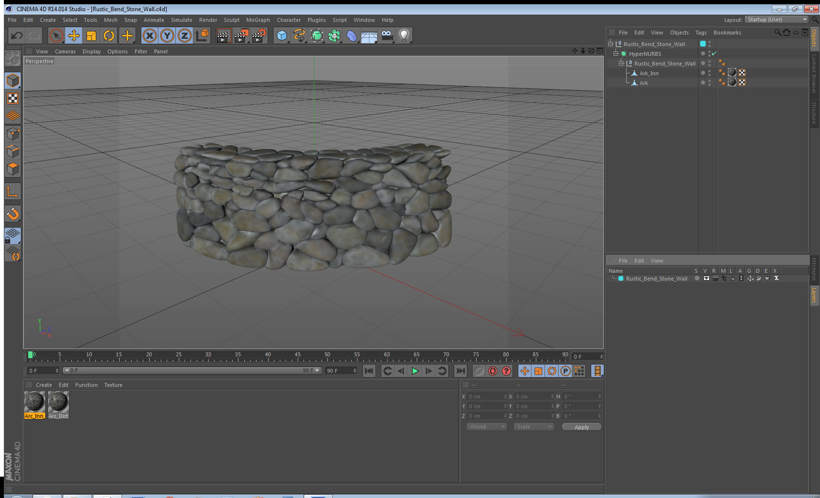 Rustic Bend Stone Wall 3D