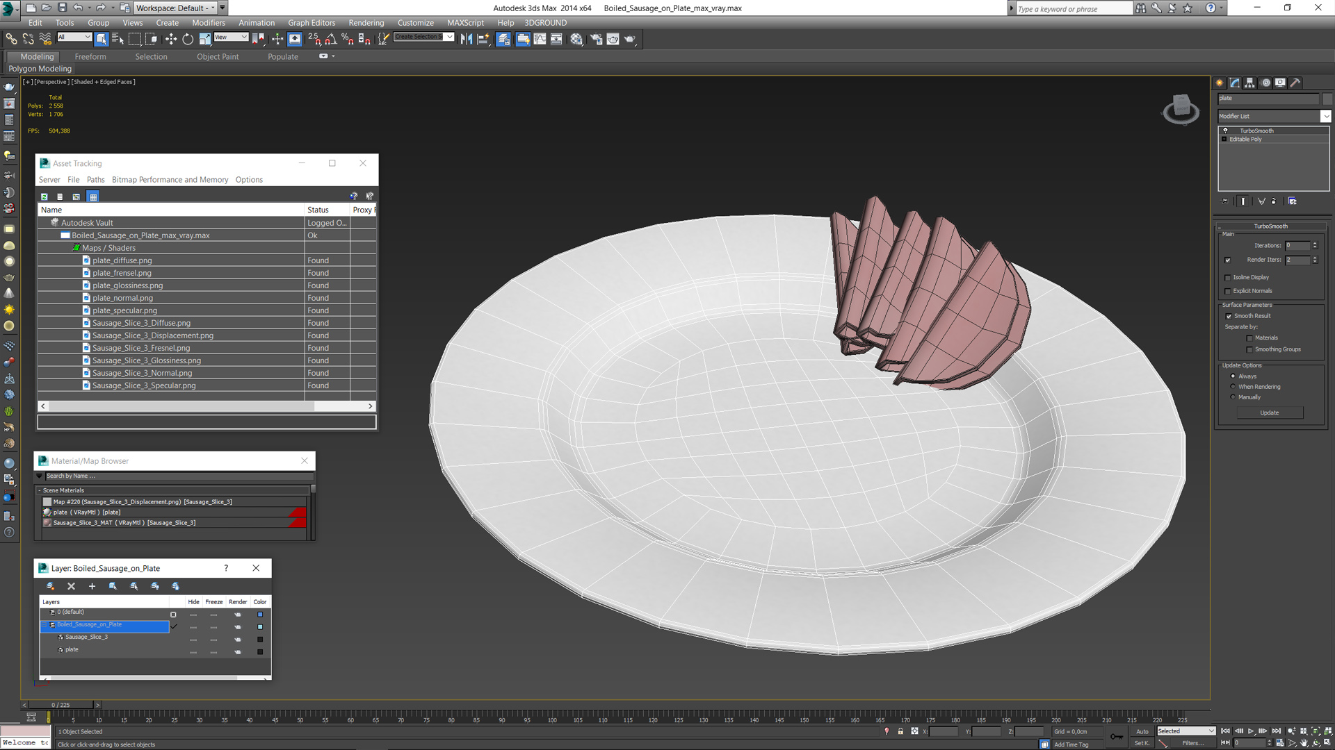 3D Boiled Sausage on Plate model