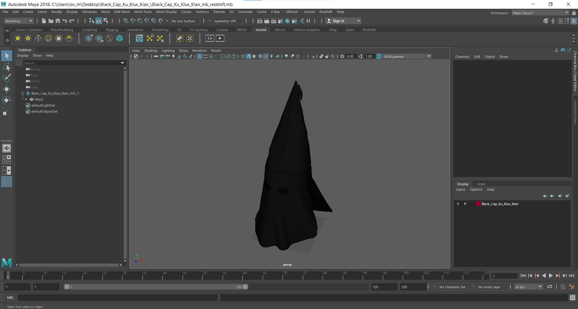 Black Cap Ku Klux Klan 3D