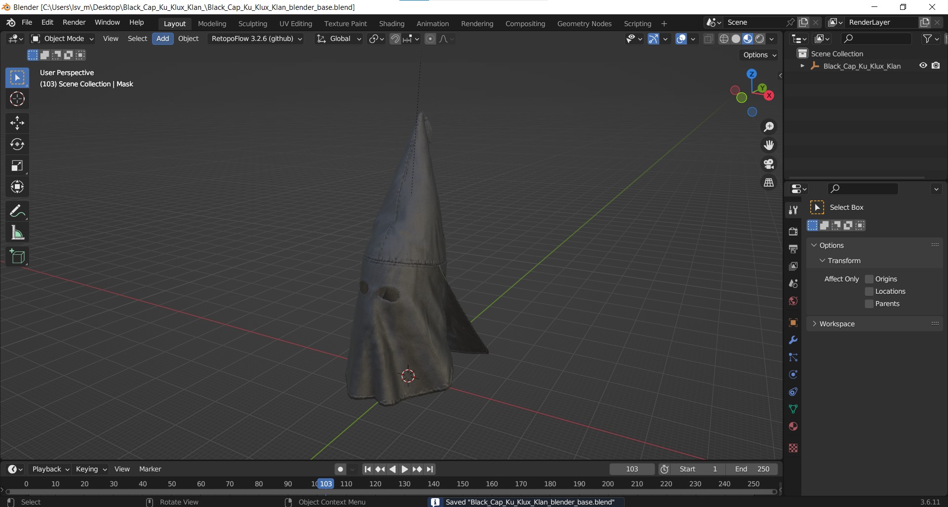 Black Cap Ku Klux Klan 3D