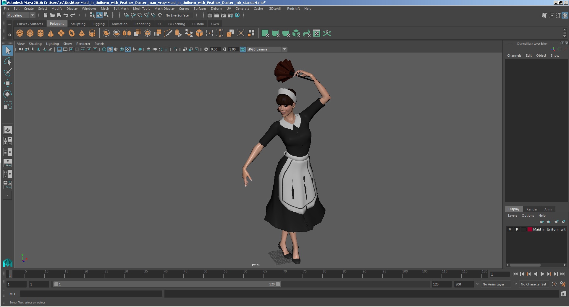 3D model Maid in Uniform with Feather Duster