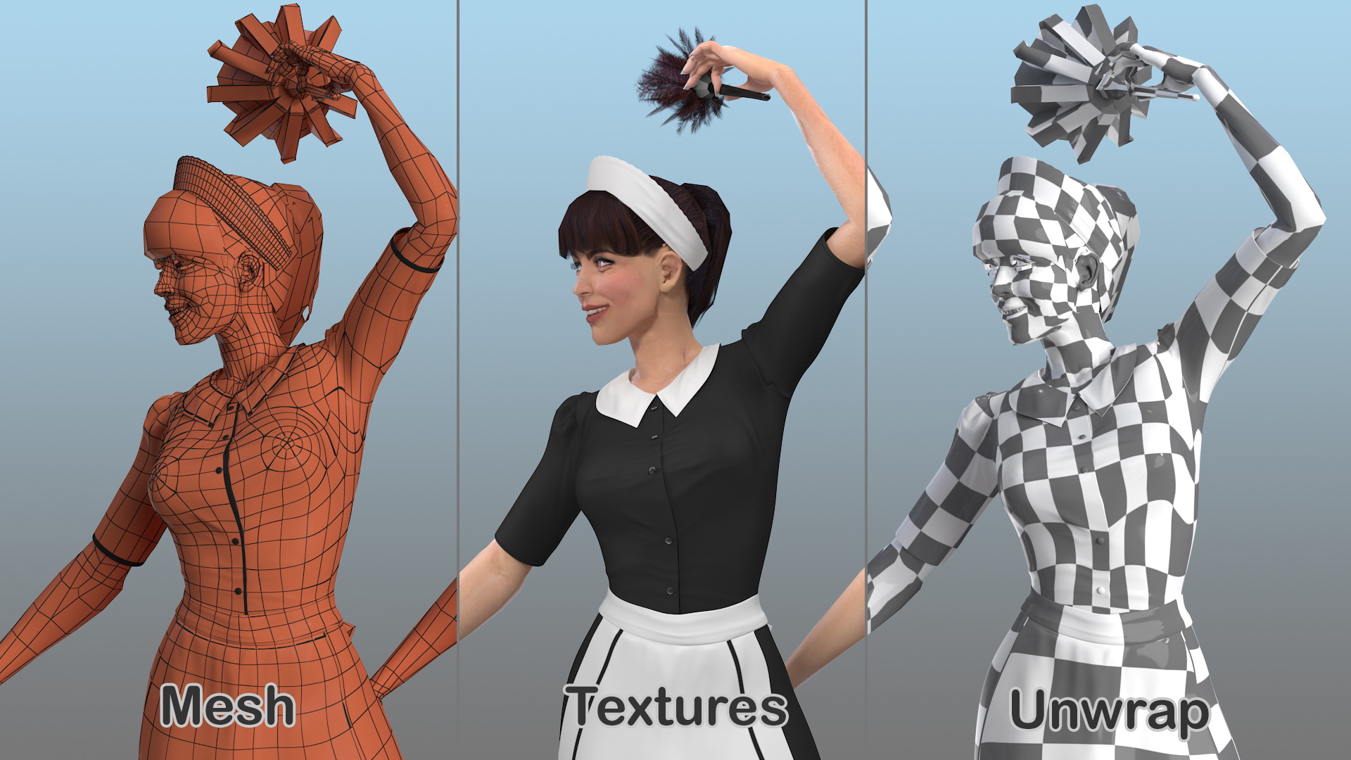 3D model Maid in Uniform with Feather Duster