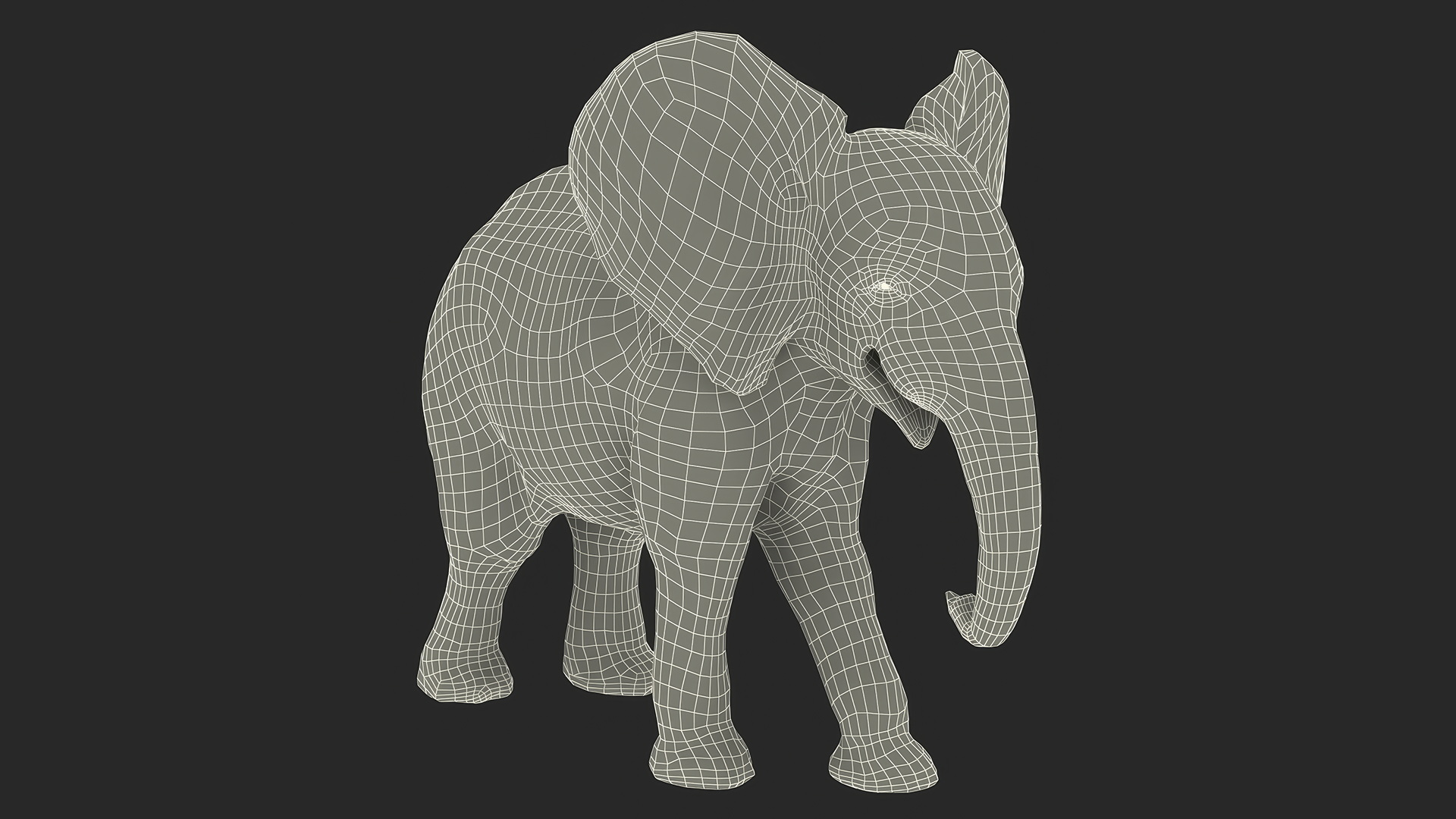 3D Young Elephant Walking with Fur