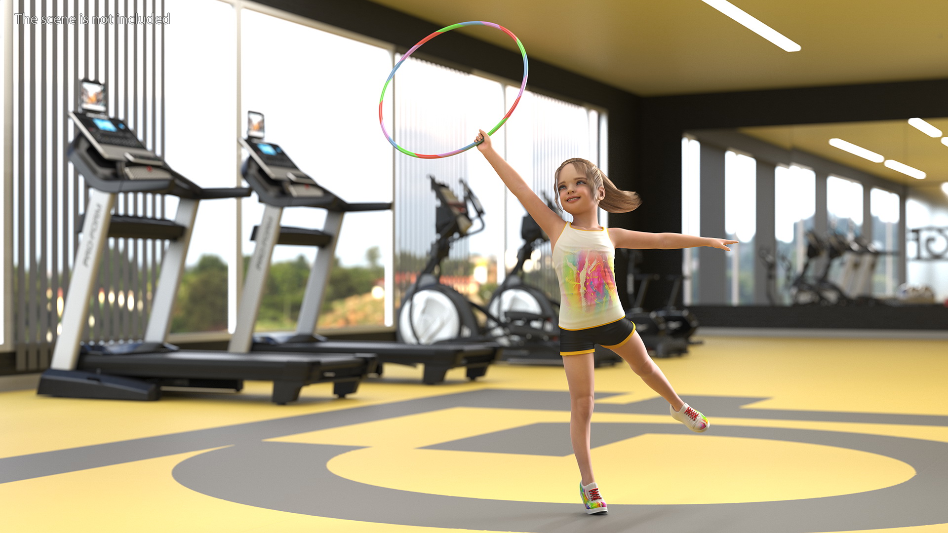 Little Girl Tracksuit Jumps Hoop 3D