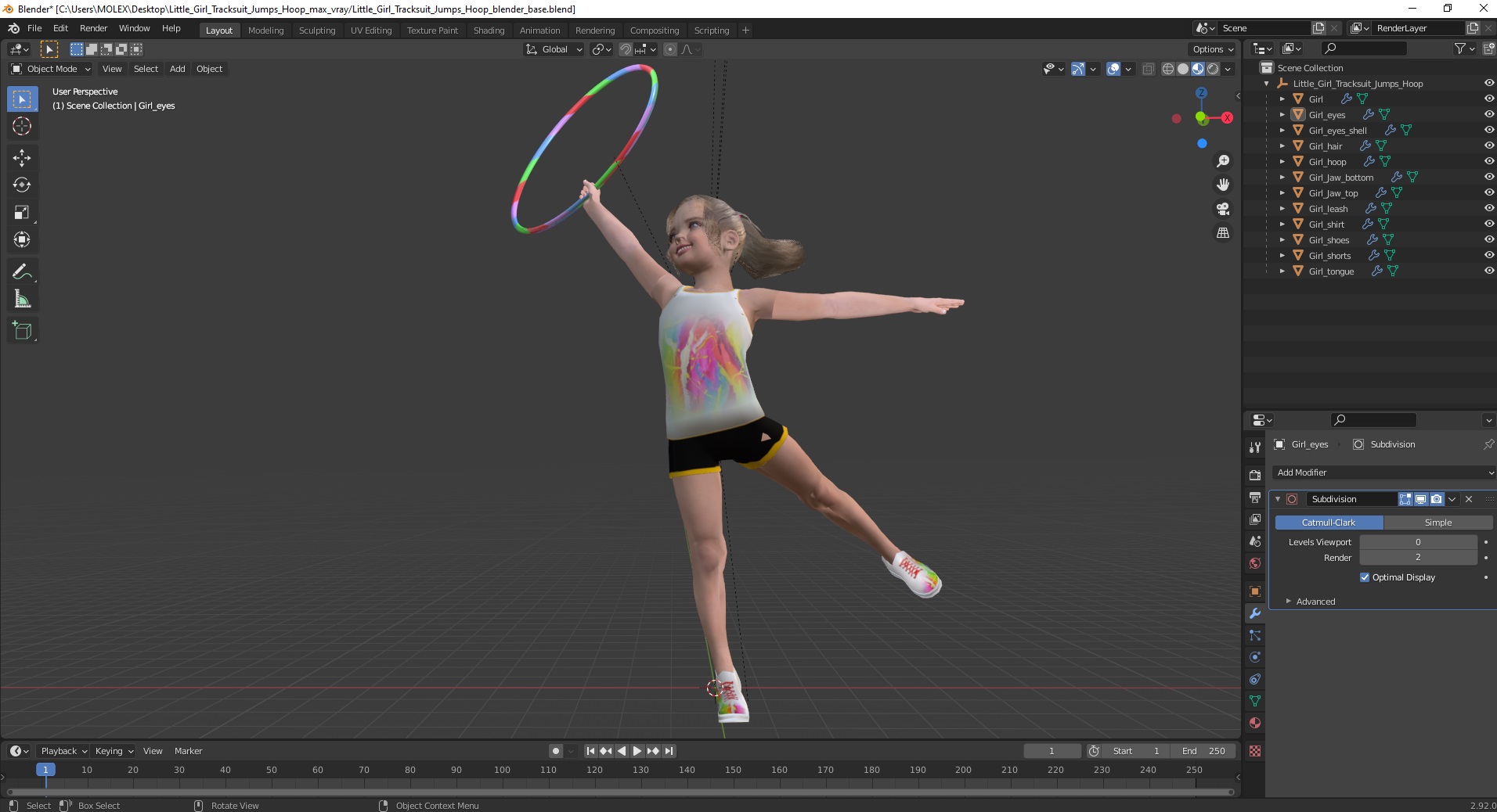 Little Girl Tracksuit Jumps Hoop 3D