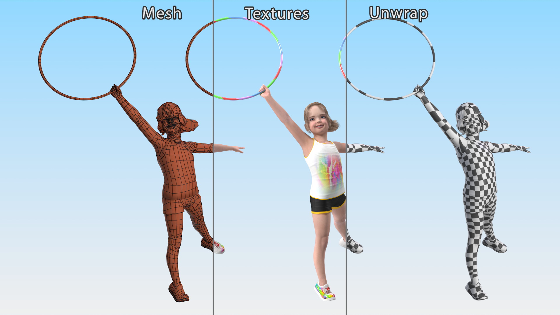 Little Girl Tracksuit Jumps Hoop 3D