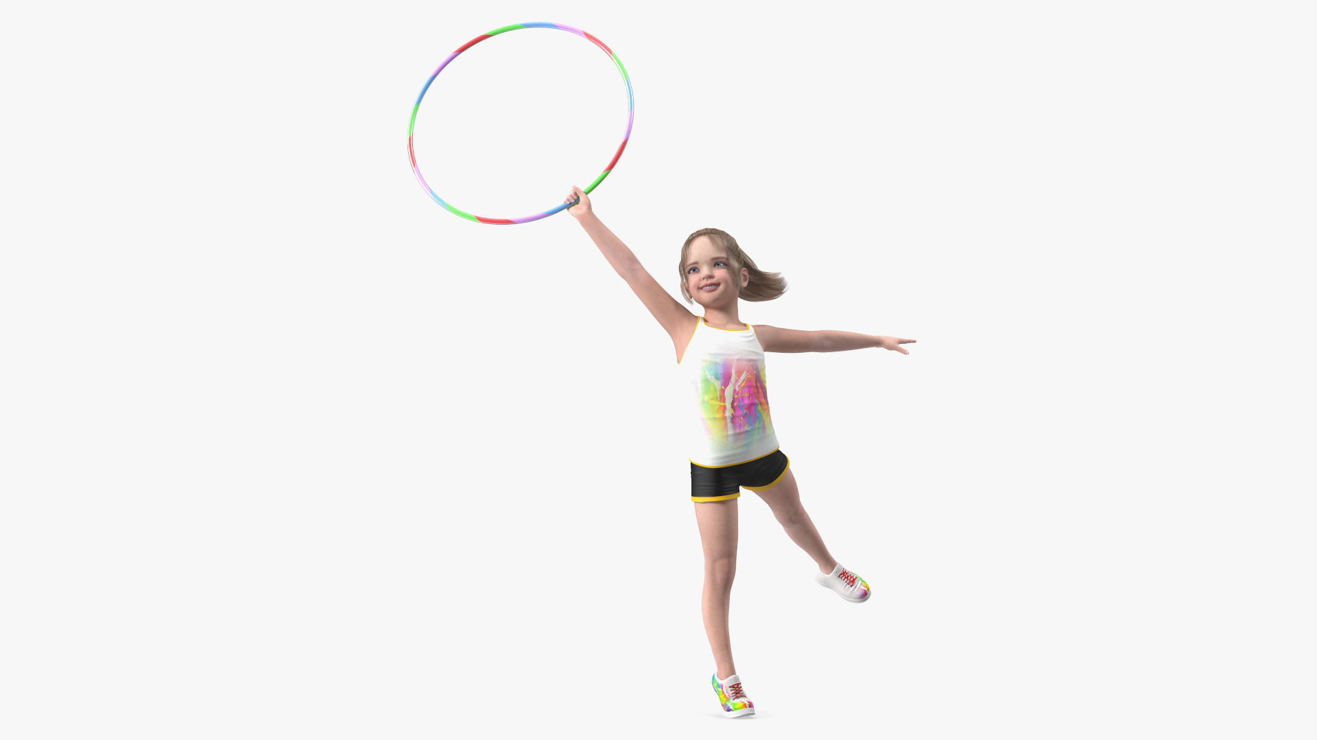 Little Girl Tracksuit Jumps Hoop 3D