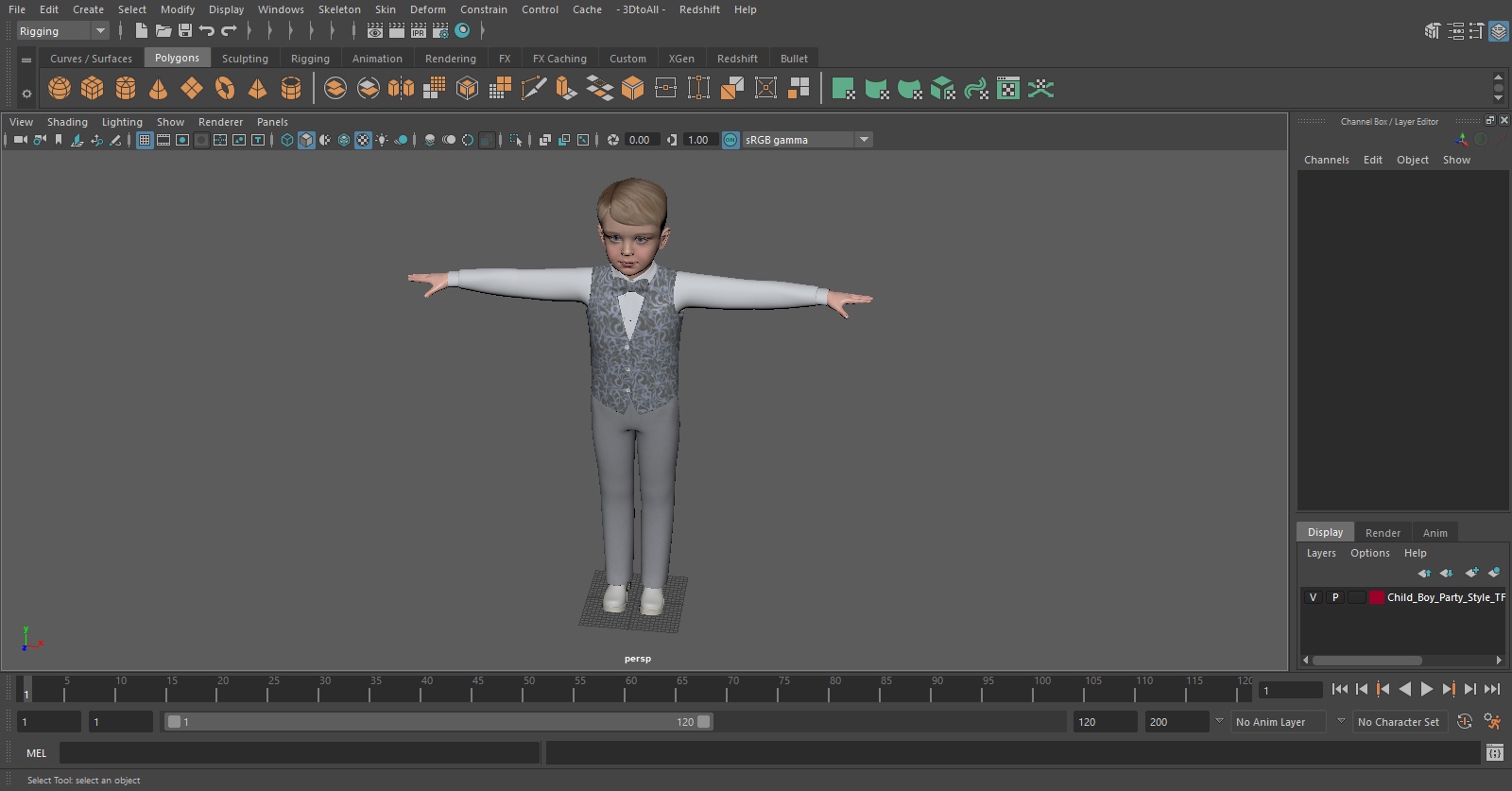 3D Child Boy Party Style T-Pose model