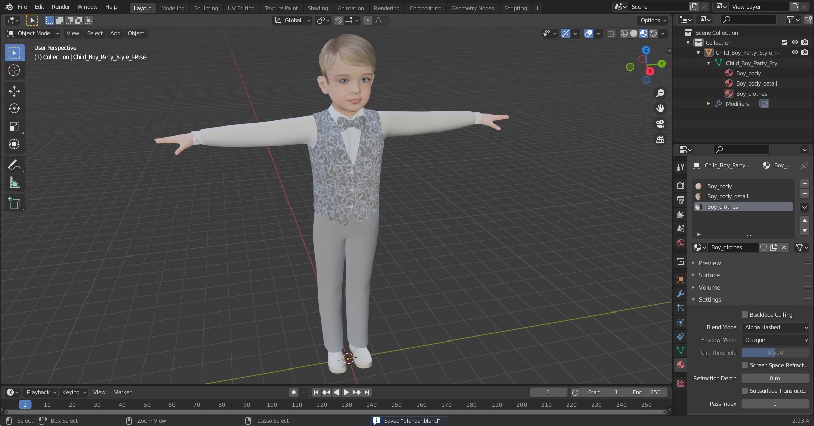 3D Child Boy Party Style T-Pose model