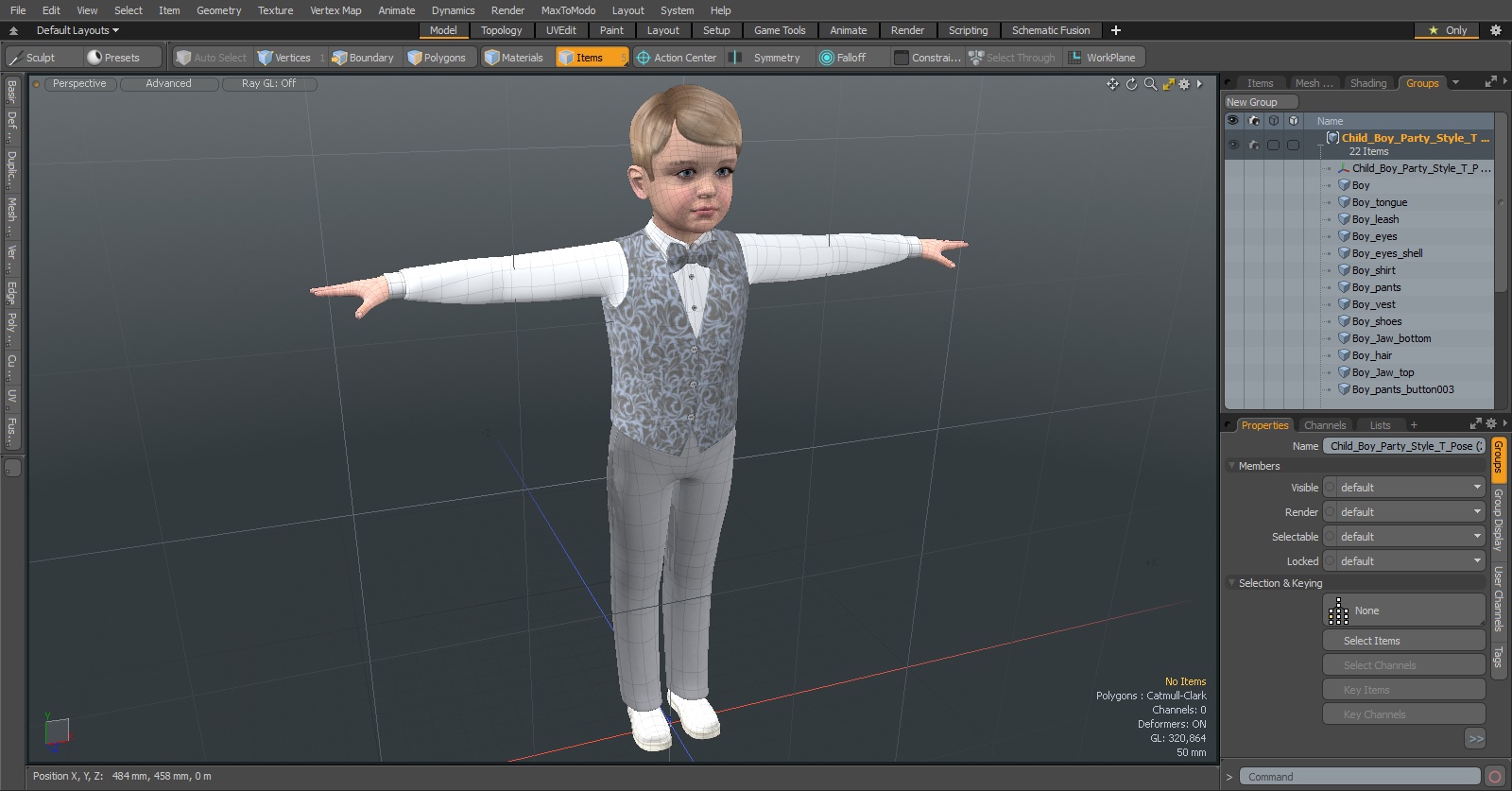 3D Child Boy Party Style T-Pose model