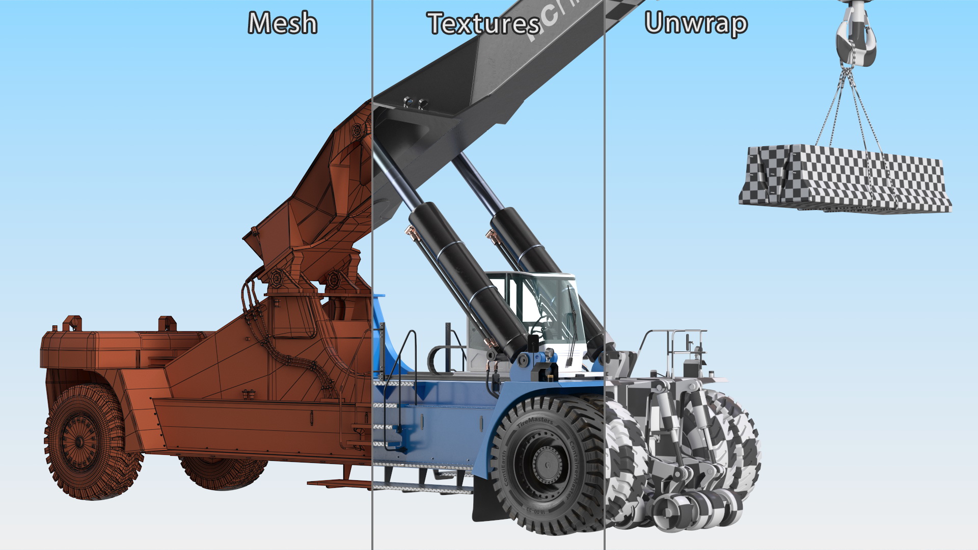 Reach Stacker Nielsen NCN 180TH Loads Concrete Barriers Rigged 3D