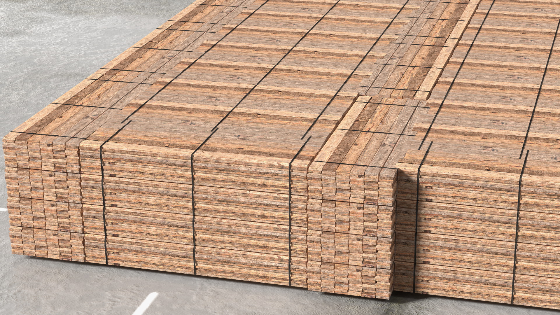 Pontoon Barge Loaded Wood Planks 3D