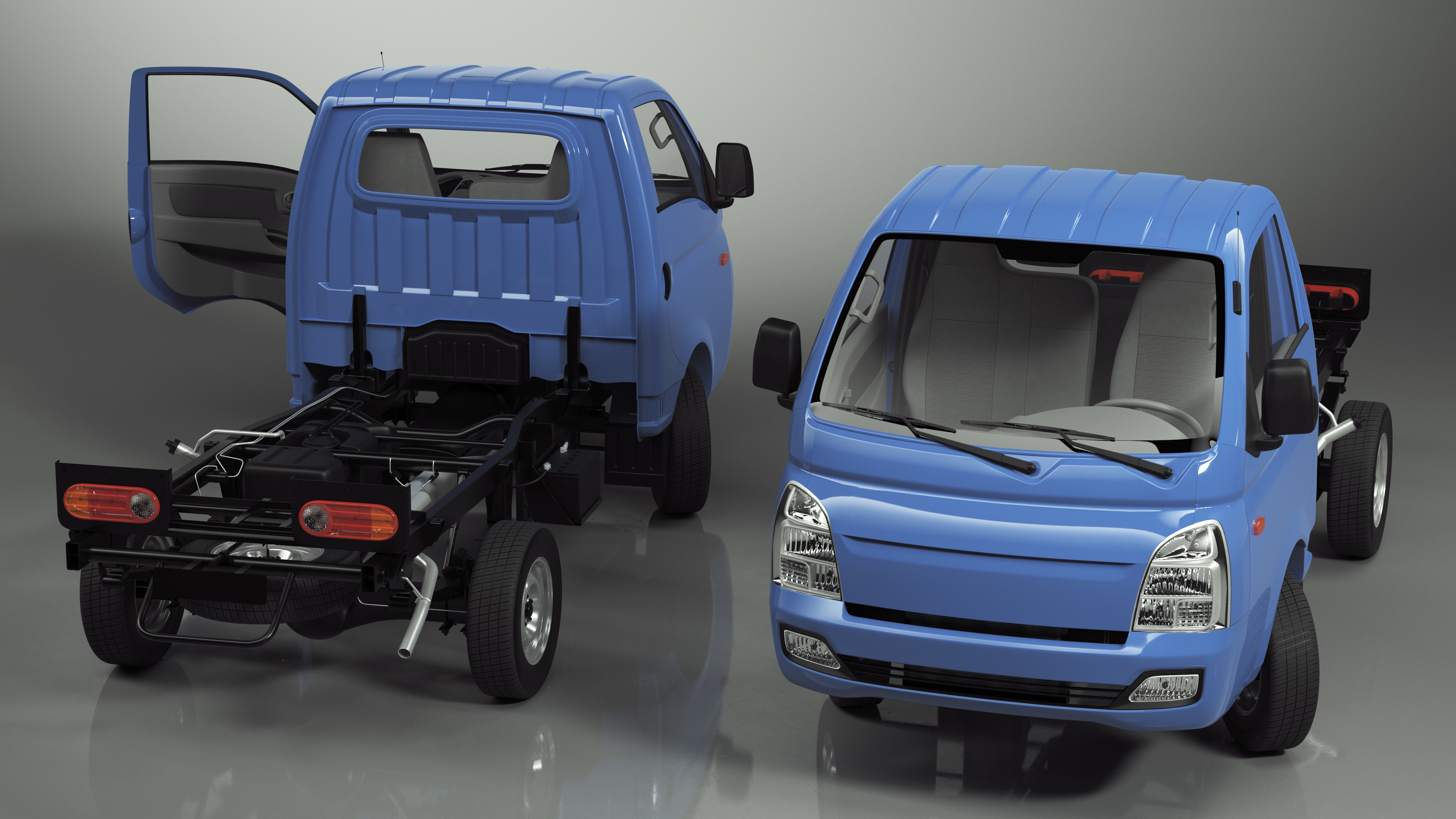 3D model Mini Truck Bare Chassis Blue Rigged